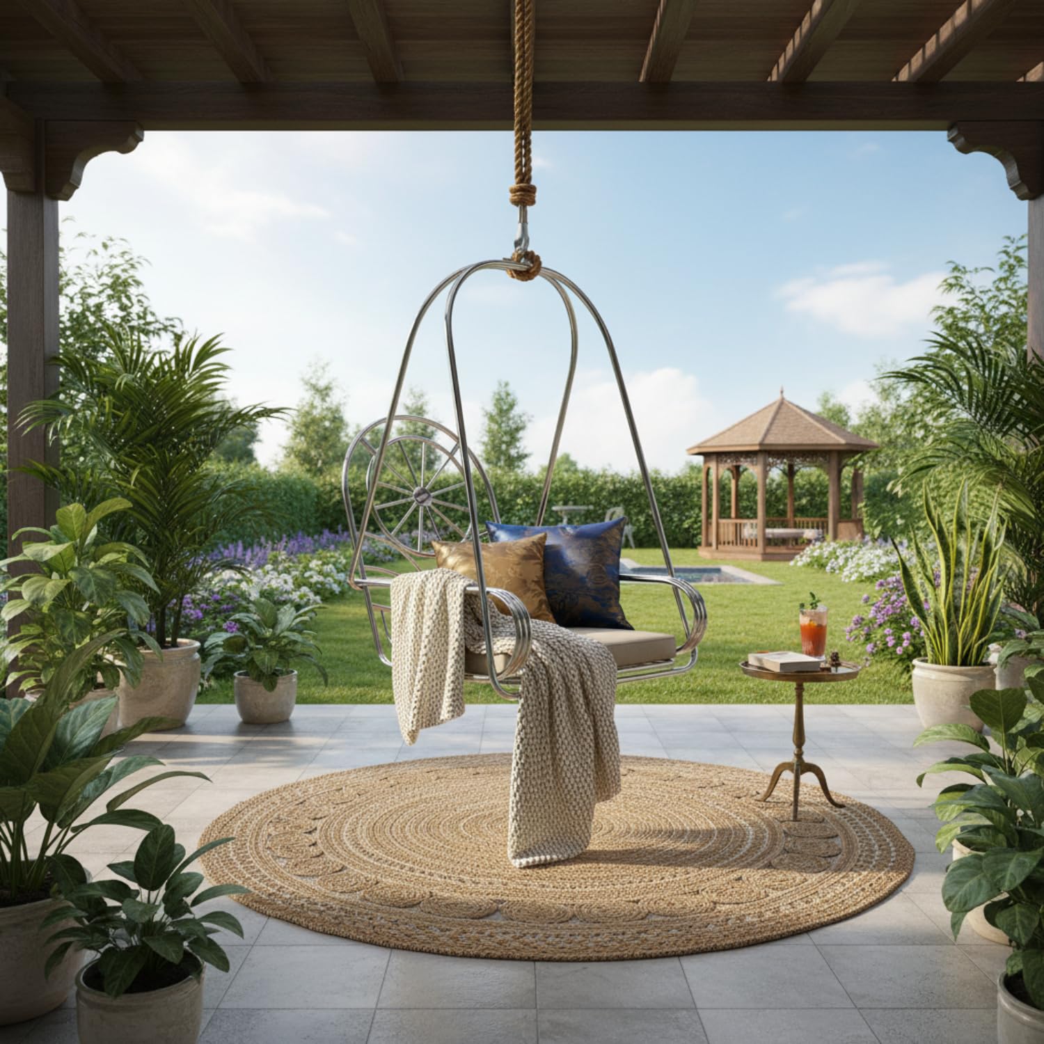 Kaushalendra Stainless Steel Hanging Hammock Chair with Cushion & Accessory-image-39