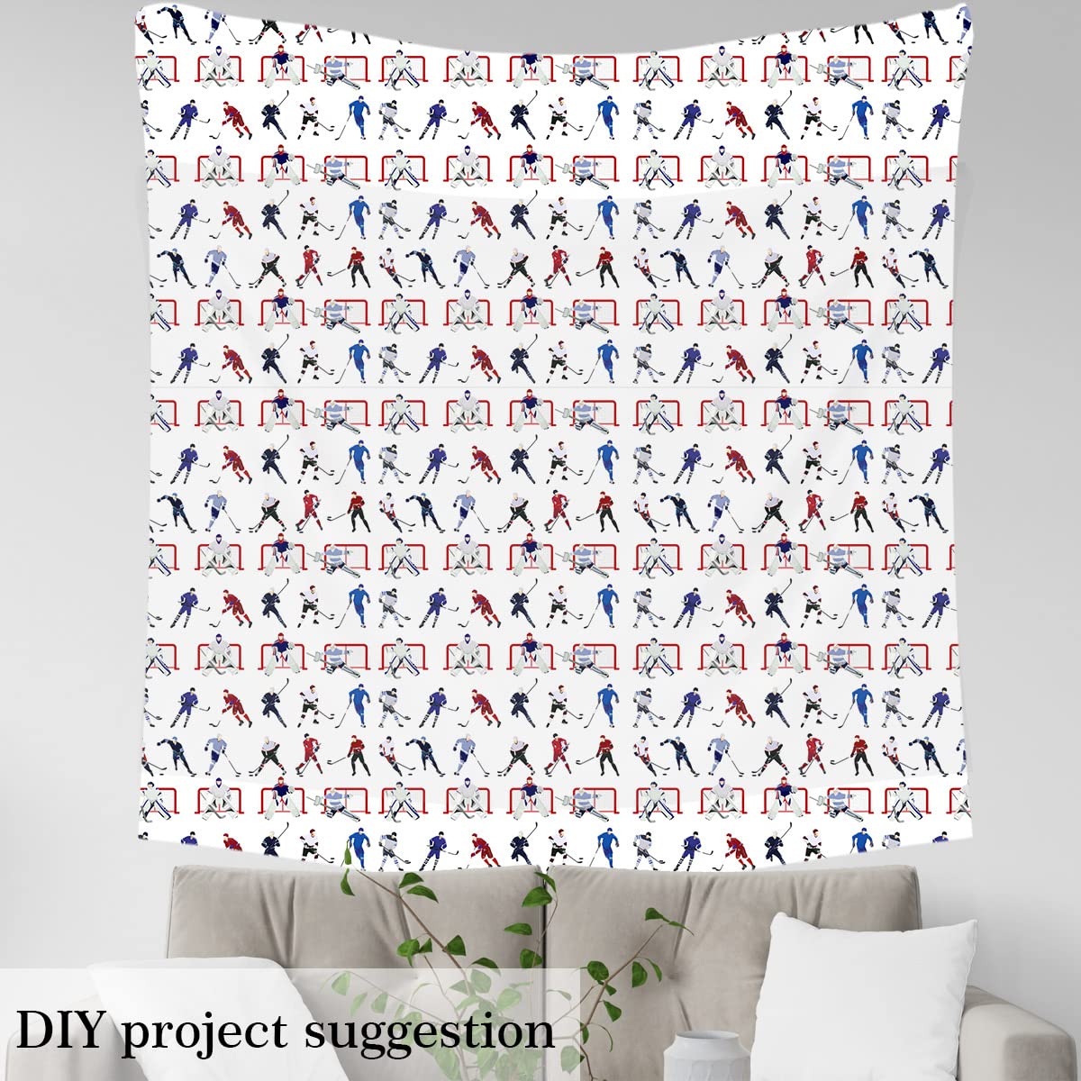 Ice Hockey Upholstery Fabric for Chairs,Hockey Player Winter Sports Outdoor Fabric by The Yard,Hockey Punk Hockey Stadium Fabric for Upholstery and Home DIY Projects,1 Yard,(L92*W150cm) Red White - Image 4