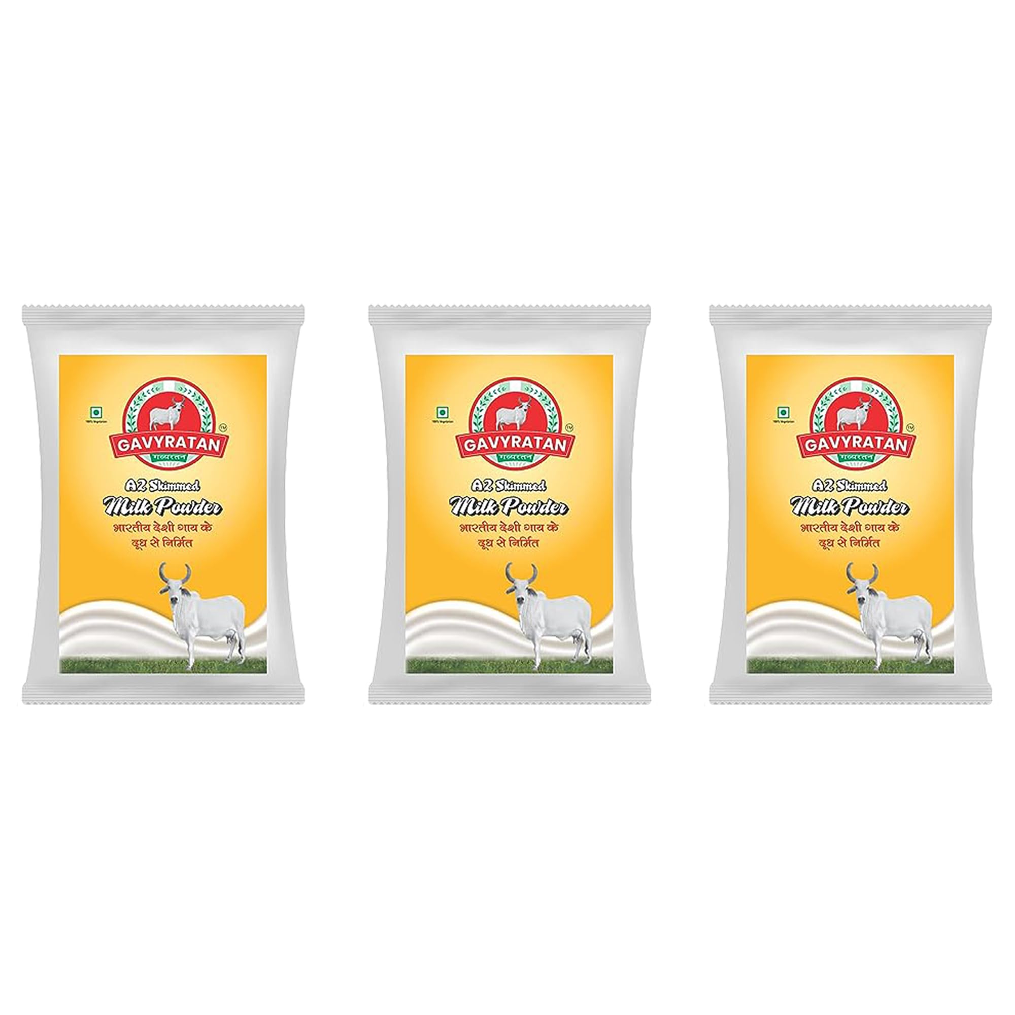GAVYRATAN Pure & Premium Skimmed Milk Powder with Extra Protein 500Gm | Perfect for Making Tea & Coffee (Pack of 3)