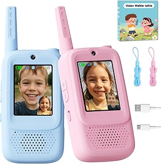 Video Walkie Talkies for Kids, Handheld 2 Pack Rechargeable Video Walkies Talkies, Indoor Outdoor Toys Christmas Birthday Gifts for Age 3-12 Year Old Girls Boys (Blue & Pink)