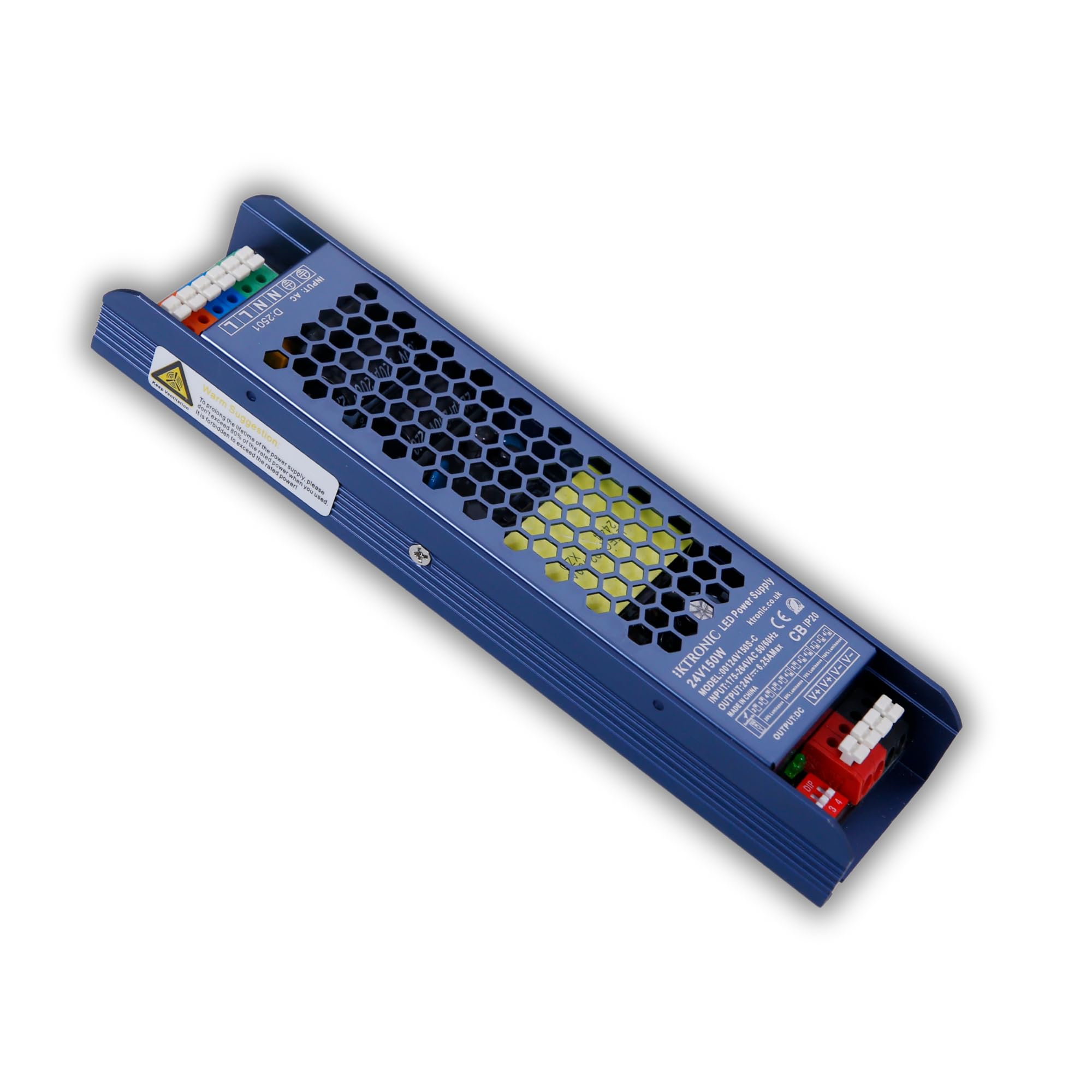 KTRONIC - 24V 150W LED Power Supply โ Ultra Slim LED Driver, 175-264V AC to 24V DC 6.25A Converter with 4-Stage Voltage Adjustment, Silent Performance Transformer for LED Strips, 3D Printers.