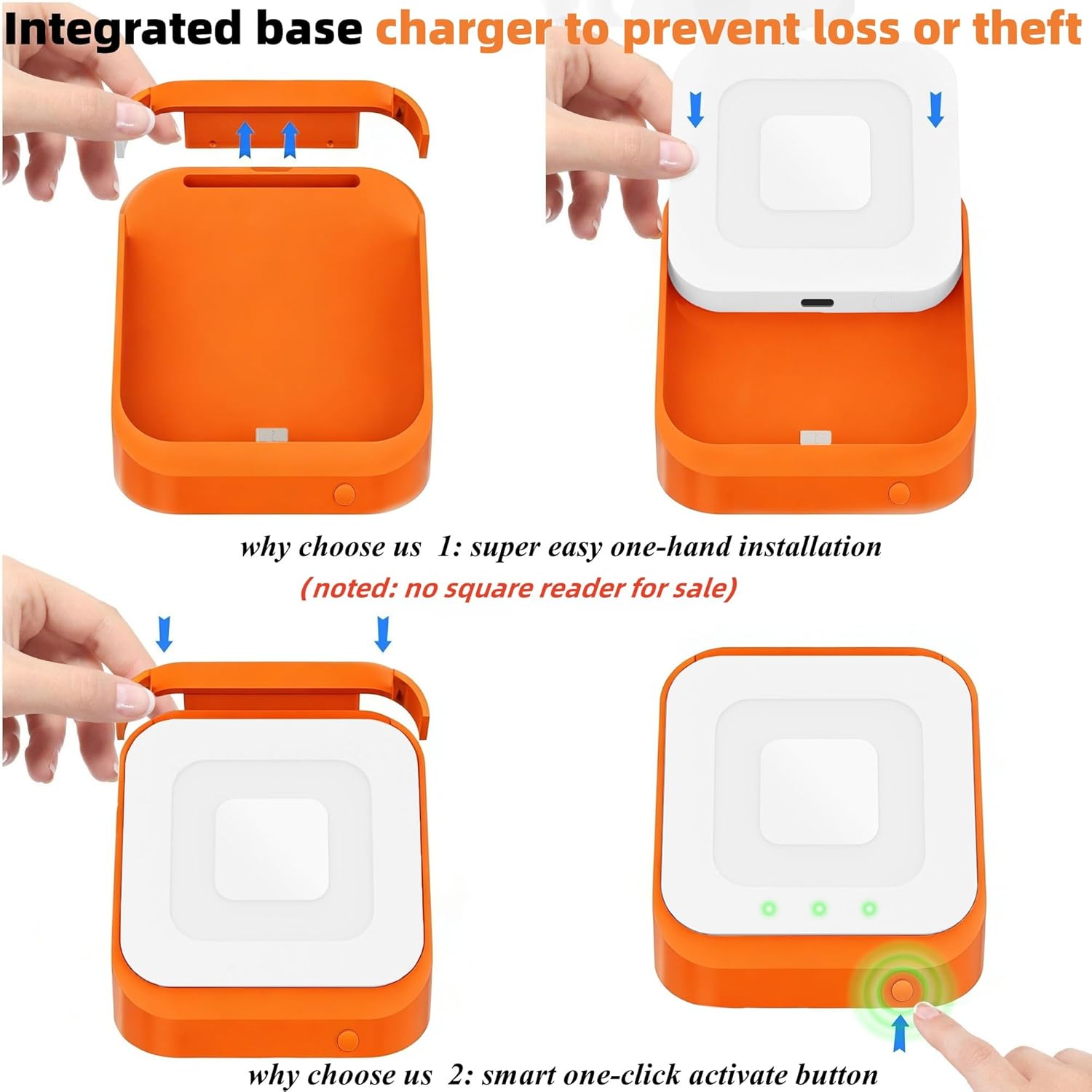 Square Dock for Square Reader 2nd Generation, Holder Stand for Square Card Reader 2nd Generation, Smart Anti-Sleep Button Portable Anti-Slip (Cable and Wall Charger Included, No Device