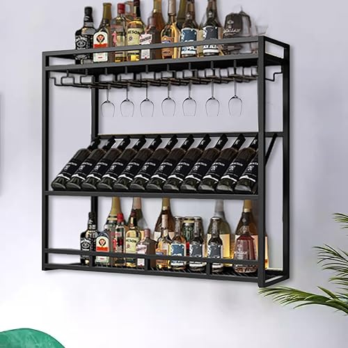 Miniatura 9 de Estante de techo para copas de vino, gabinete de metal colgante para botellas de vino, estante industrial de altura ajustable, estante de