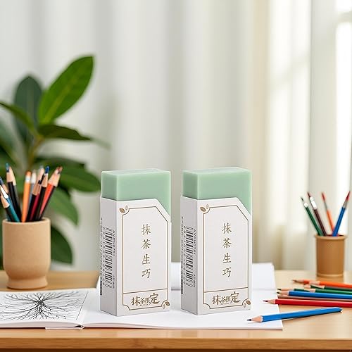 Miniatura 3 de Borrador de 2 piezas, borrador verde matcha sin rastro, borradores de lápiz creativos, herramientas de limpieza sin desmenuzables, suministros