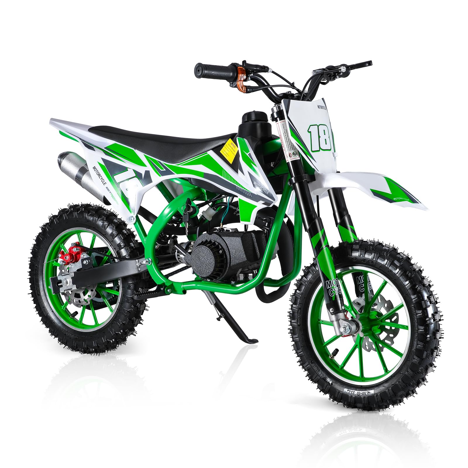 mufsceku 49CC Kids Dirt Bike,2-Stroke Gas Power Motocross Bike,Pit Bikes Motocross,Off Road Gas Pocket Motorbike with Front Rear Disc Brakes,Mini Dirtbike,Speeds up to 30 MPH,Max Load 331lbs Green