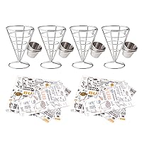 Vista 8 de CNQLIS Paquete de 4 Soportes para Papas Fritas Francesas, Cesta Cónica para Papas Fritas Francesas con Taza de Salsa, Soporte de Alambre Metálico
