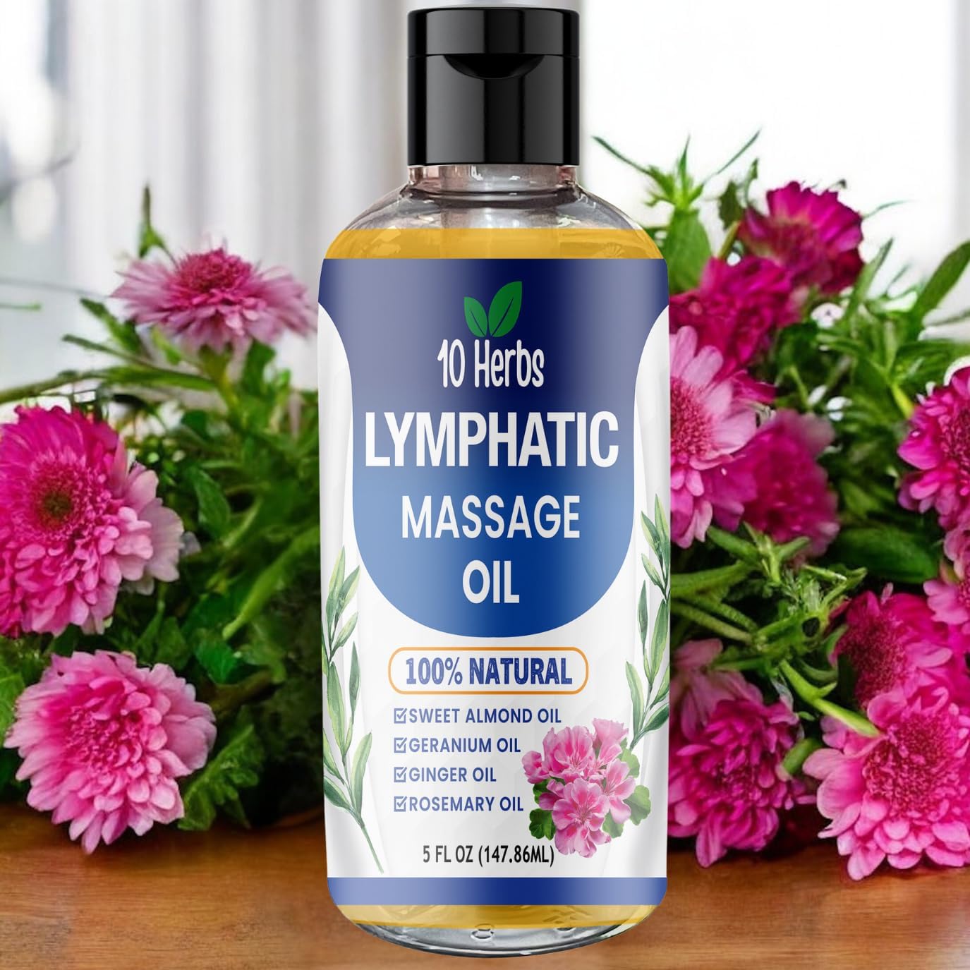 Premium Lymphatic Drainage Massage Oil for Body, with Geranium & Rosemary Oil