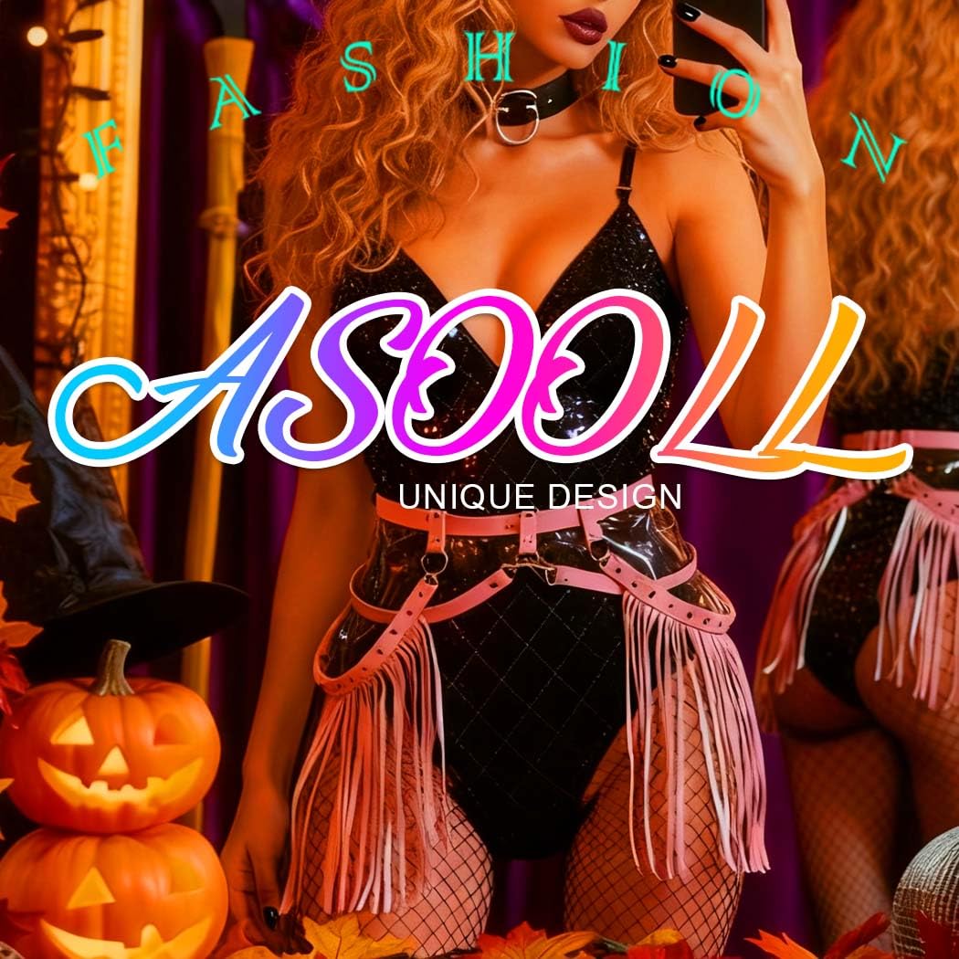 Asooll Punk Leather Waist Chain Tassel Fringe Belly Belt Harness Bikini Rave Body Accessories Jewerly for Women and Girls