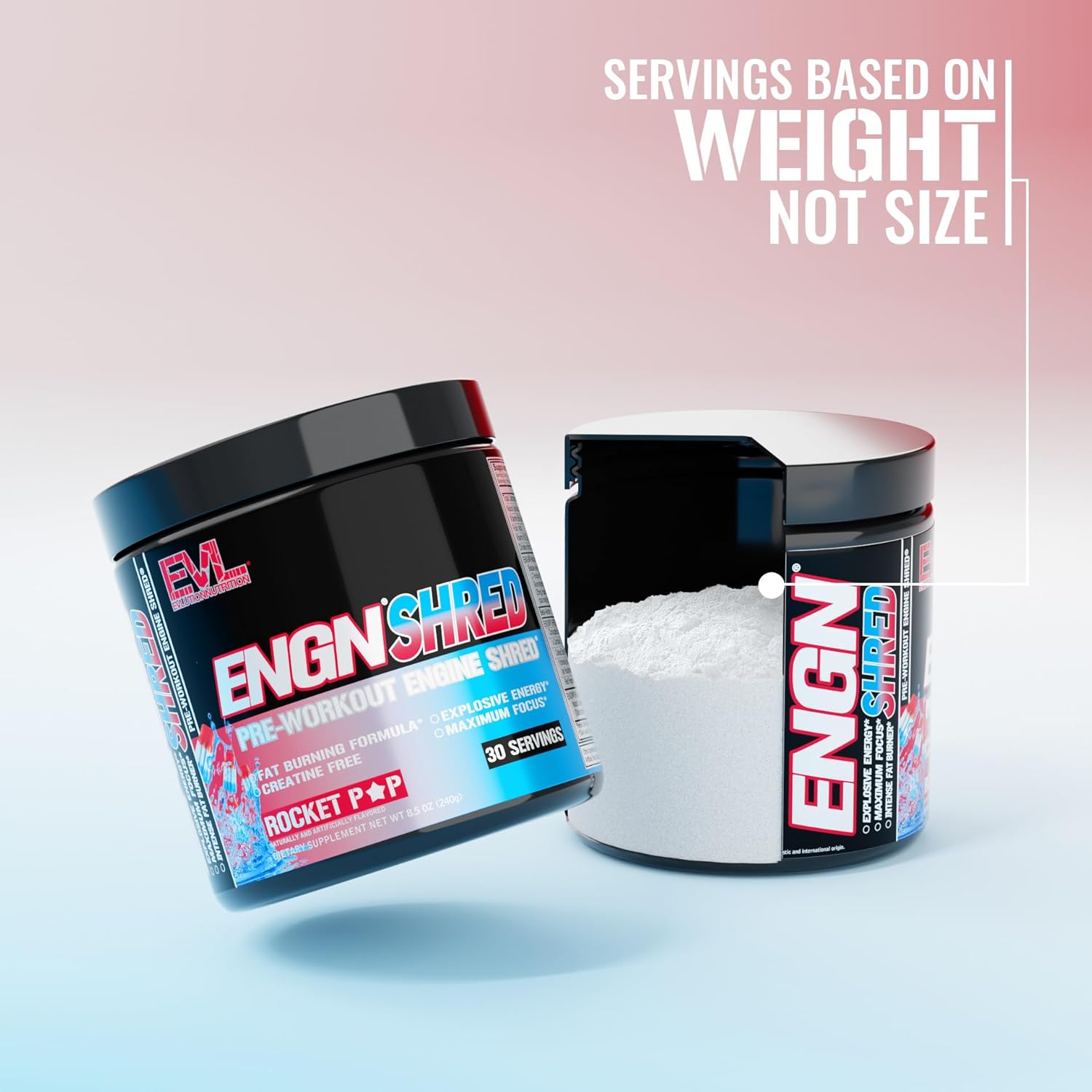 EVL Ultimate Pre Workout Powder - Thermogenic Fat Burn Support Preworkout Powder Drink for Lasting Energy Focus and Stamina - ENGN Shred Intense Creatine Free Preworkout Drink Mix - Rocket Pop - Image 3