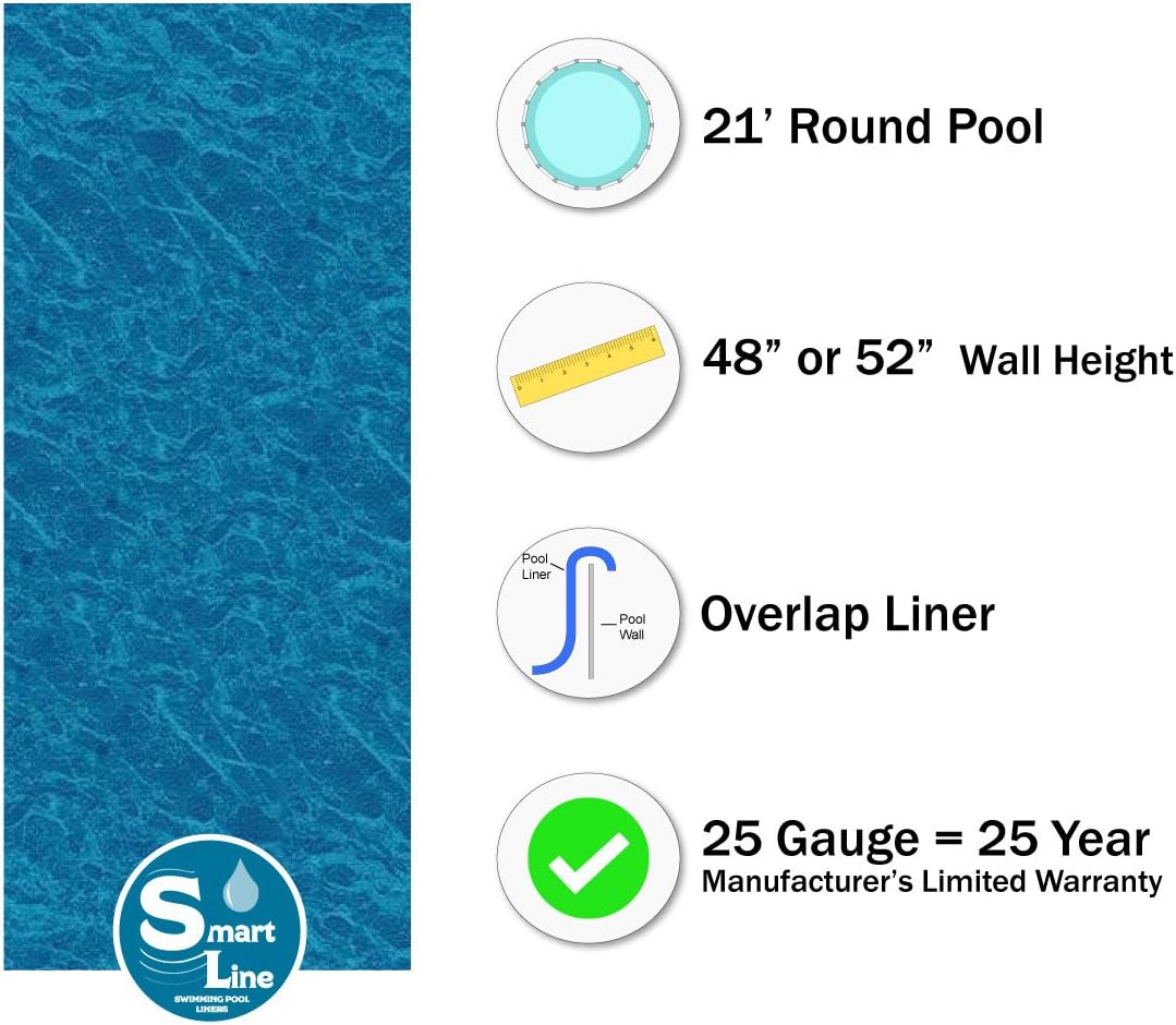 Smartline Pacific Ice 21-Foot Round Liner | Overlap Style | 48-to-52-Inch Wall Height | 25 Gauge Virgin Vinyl | Designed for Steel Sided Above-Ground Swimming Pools