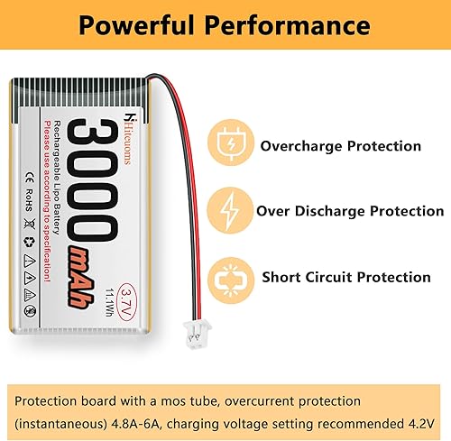 Miniatura 4 de Batería recargable de 3.7V 3000mAh 1S 1C LiPo Batería para ESP32, Raspberry Pi, IoT, altavoz y dispositivo inalámbrico con placa de protección