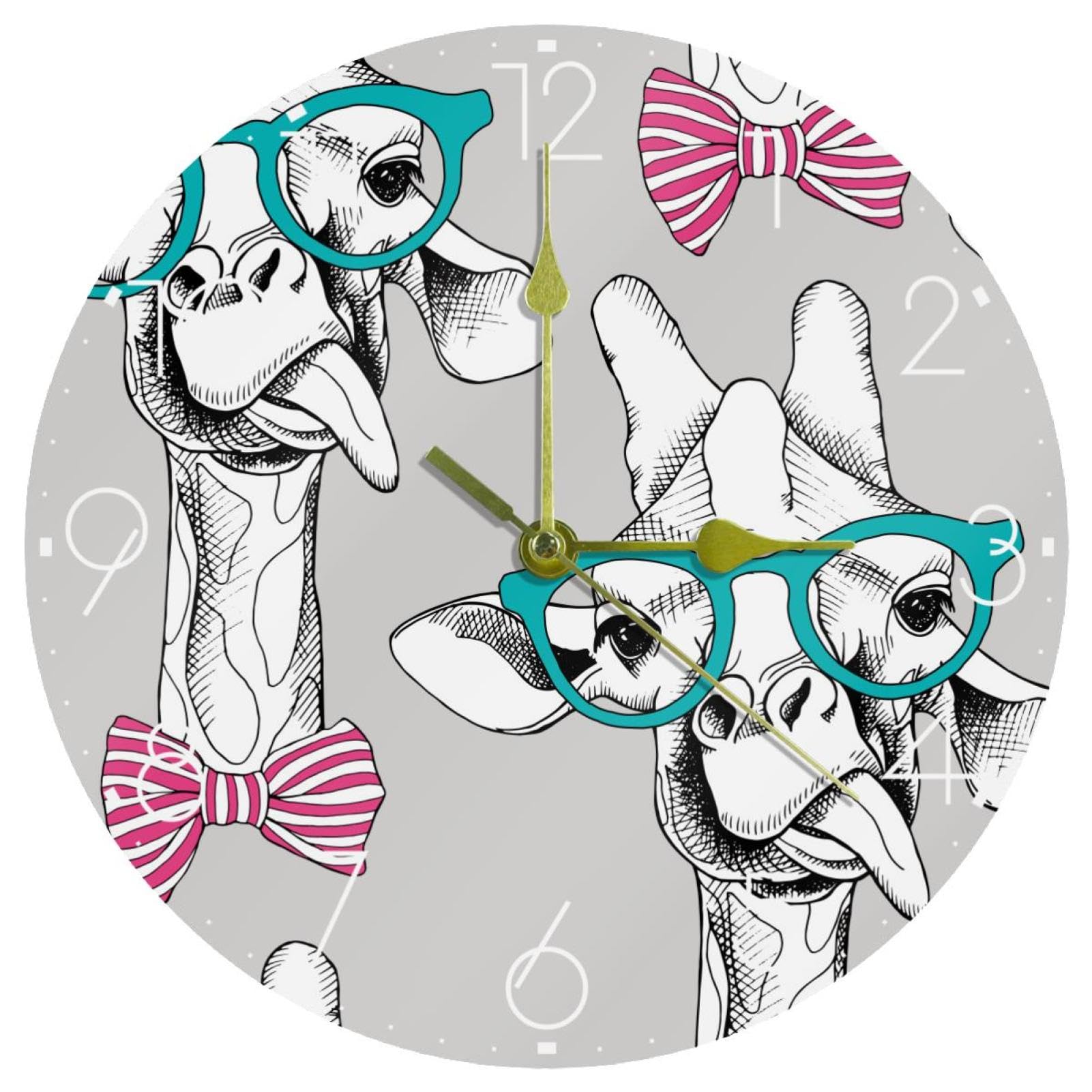 Horloge murale silencieuse en acrylique 25 cm décor girafe pour chambre