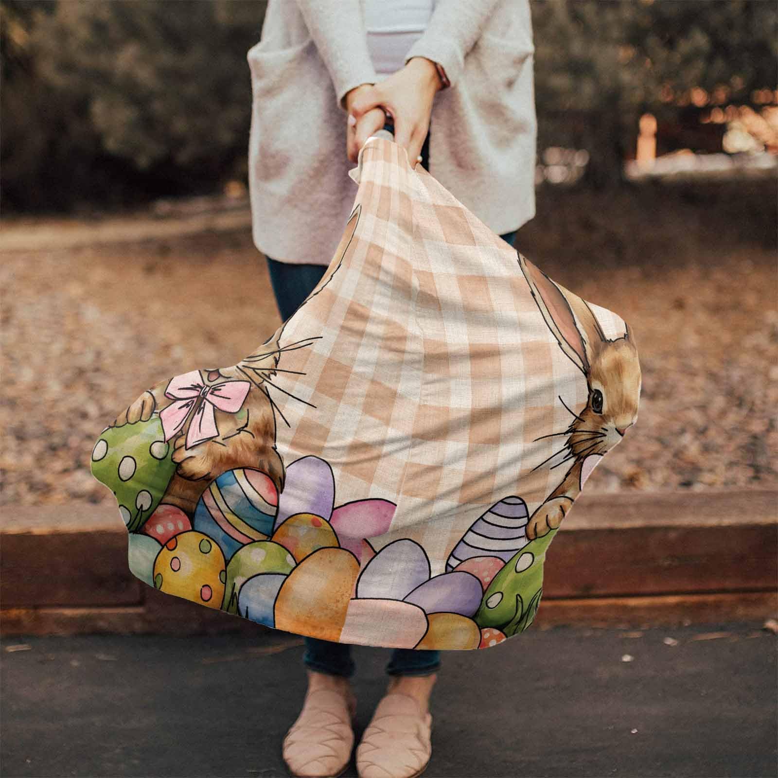 Nursing Cover for Breastfeeding Scarf, Easter Plaid Buffalo Bunny Eggs Baby Car Covers Super Soft Multi Use for Canopy Shopping Cart Cover Blanket Stroller Cover