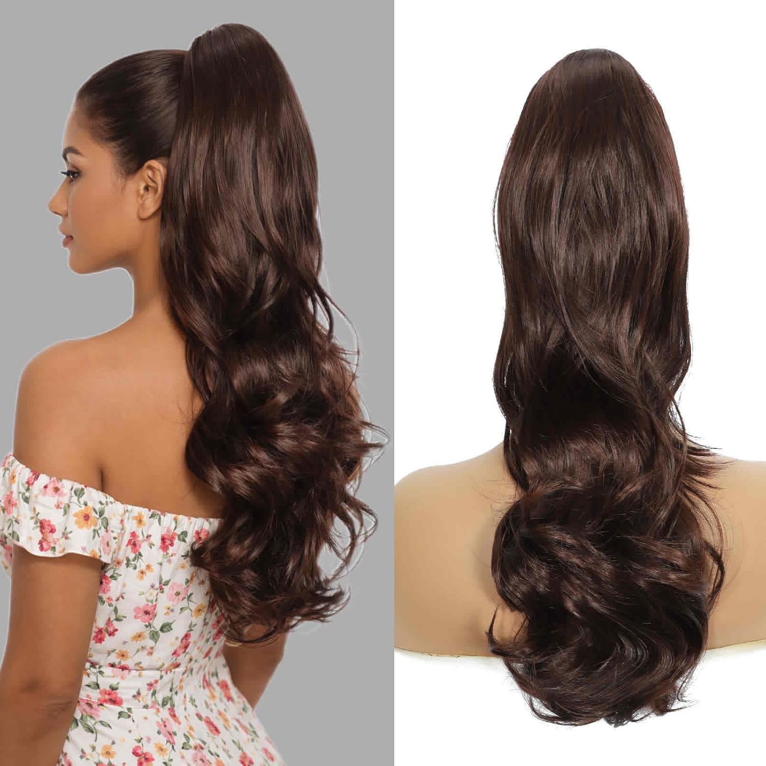 Layered Drawstring Ponytail Extensions for Women Soft and Natural Look Wavy Pony Tails Hair Synthetic Hairpieces for Daily Wear 20 Inch (30#)