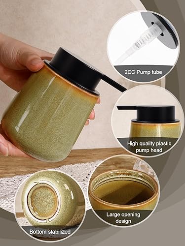 Miniatura 6 de INGOFIN Dispensador de loción de cerámica - Dispensador de jabón de manos recargable de 12 oz para baño, dispensador de jabón líquido moderno con