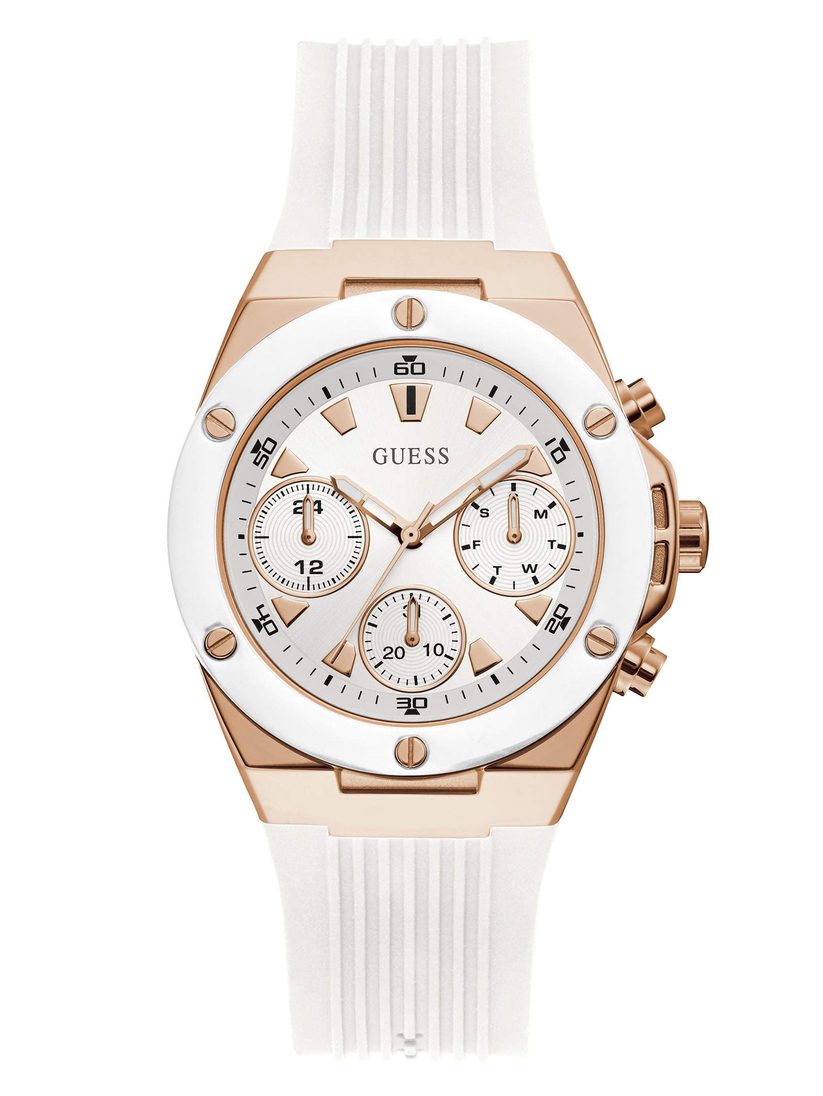 Ladies Sport Clear Multifunction 39mm Watch – Transparent Dial Rose Gold-Tone Stainless Steel Case with Pink Transparent Polycarbonate Strap