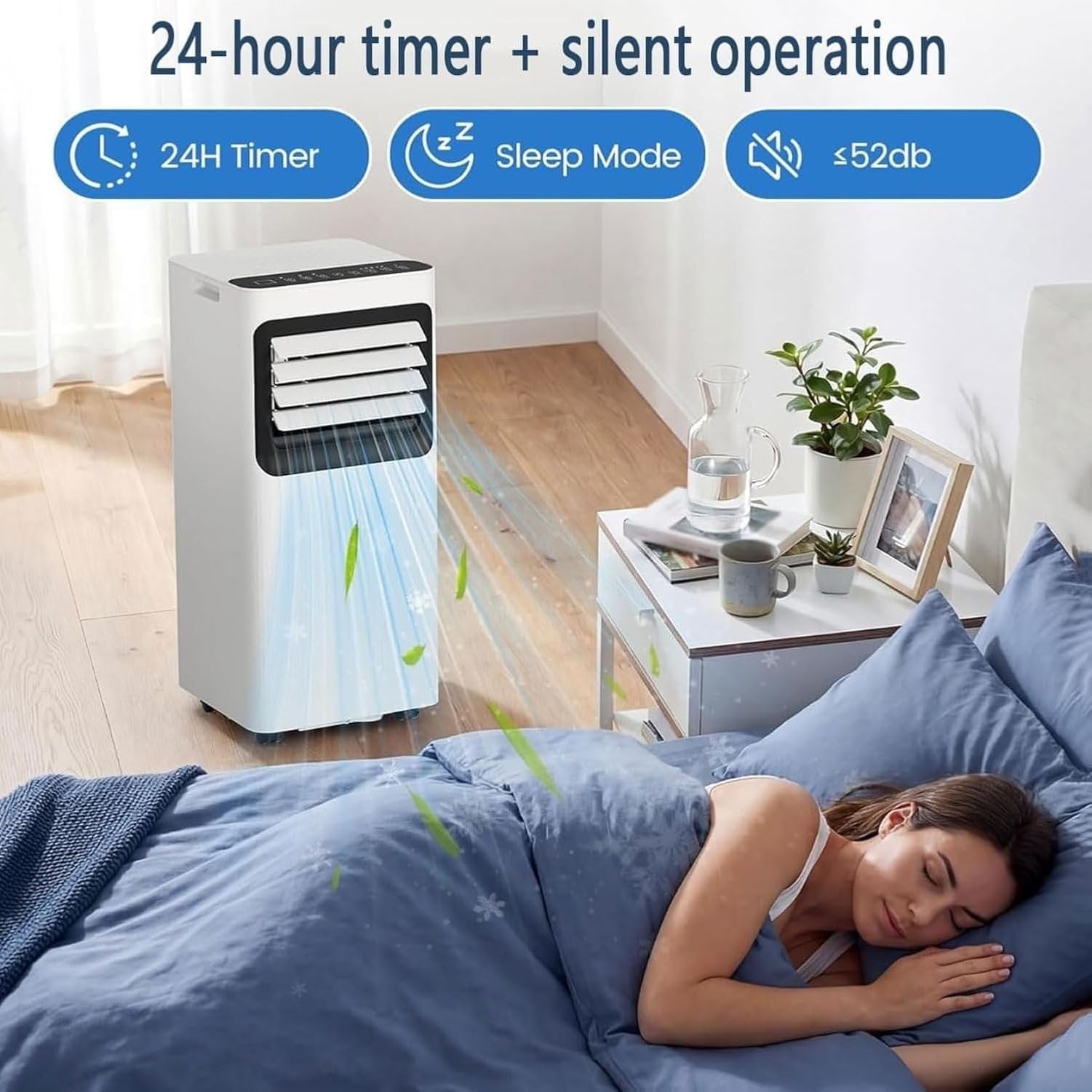 Aire Acondicionado Portátil con Deshumidificador y Mando a Distancia, Ventilador de Enfriamiento Silencioso, Temporizador 24 Horas, para Habitaciones hasta 32 m, Style 2, Remote Control Model