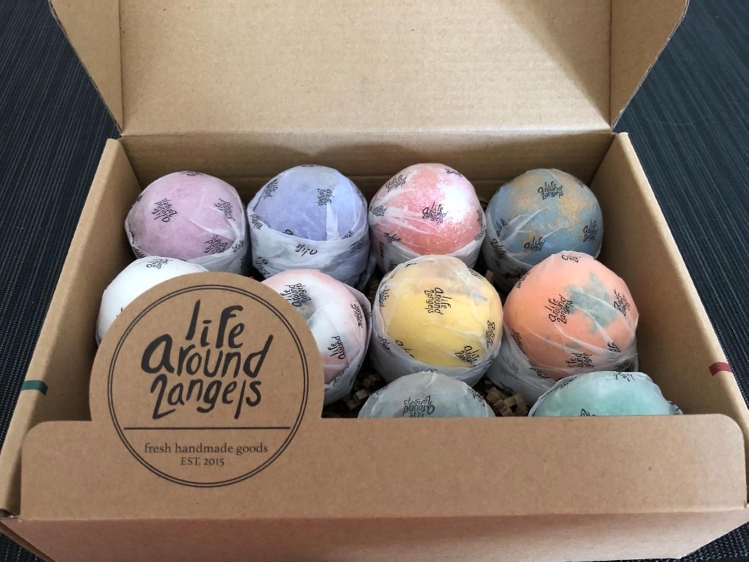 LifeAround2Angels Bath Bombs Gift Set 12 USA made Fizzies, Shea & Coco Butter Dry Skin Moisturize, Perfect for Bubble Spa Bath. Handmade Birthday idea For Her/Him, wife, girlfriend 3 oz