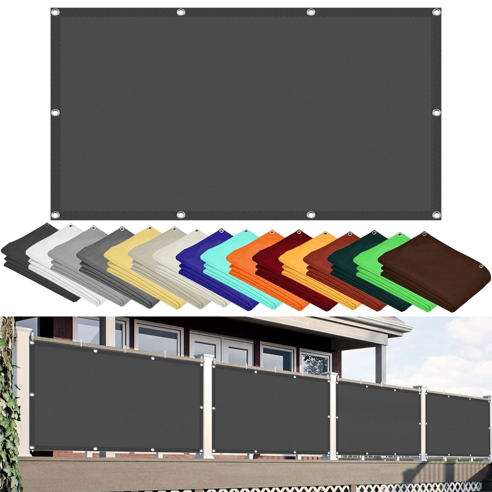 Voile d'ombrage rectangulaire 3,4x10m toile solaire gris foncé pour terrasse