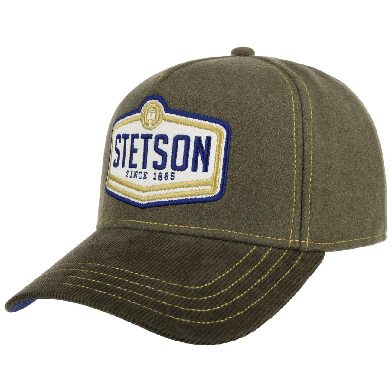 Stetson Men's Olive Wordmark Patch Baseball Cap Strapback Corduroy Visor Unisex Spring Summer Winter