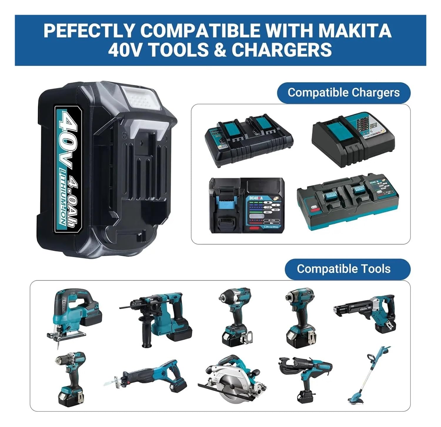Reemplazo de batería de Iones de Litio 2 uds 4.0Ah 40V XGT Compatible con Makita BL4050F BL4025-solución de energía de Alta Capacidad