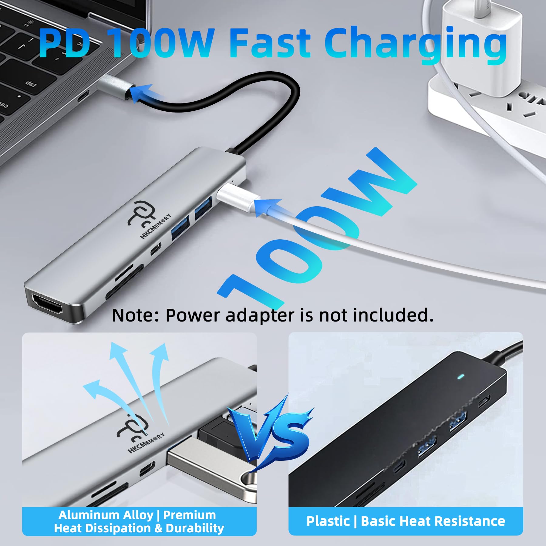 Hub USB C 7 w 1, 4K HDMI, ładowanie PD 100 W, porty USB 3.0/2.0, czytnik SD/TF, dane USB-C, do MacBook Pro/Air, iPad Pro, iPhone 16 Pro/Pro Max, Dell XPS, Steam Deck