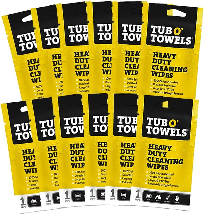 Tub O Towels Heavy Duty 10" x 12" Multi-Surface Cleaning Wipes, On-The-Go 12-Pack (TW01-12)