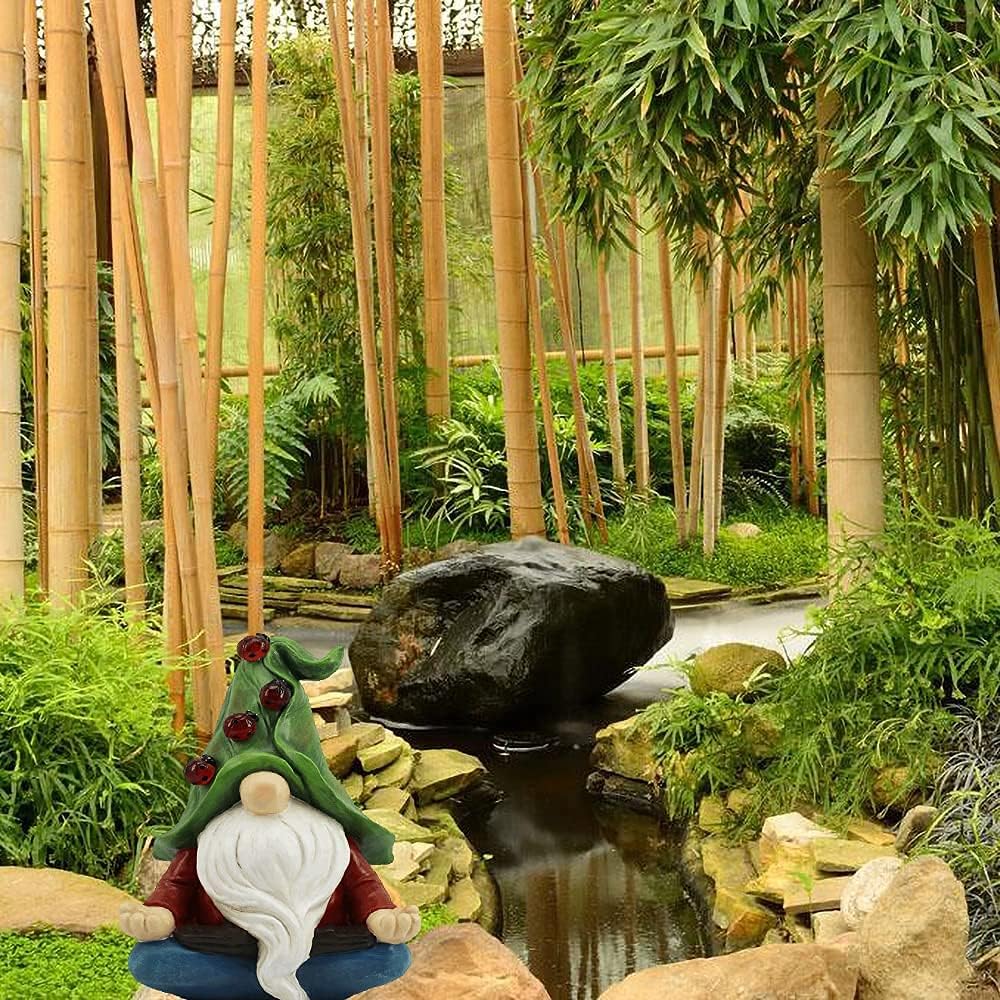Garden Gnome Statue,Resin Outdoor Gnomes Statues Decor Carrying 4 Ladybug with Solar LED Lights,Outside Summer Decorations for Patio Yard Porch Lawn,Ornament Gift : Patio, Lawn & Garden