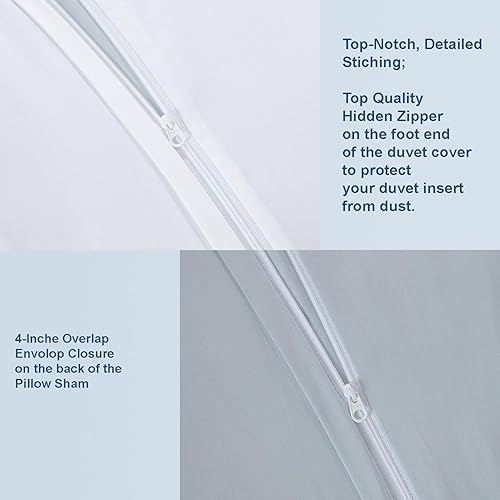 Miniatura 3 de The Cotton & Silk Juego de funda de edredón 100% algodón de fibra larga (1 funda de edredón, con lazos en las esquinas y cierre de cremallera