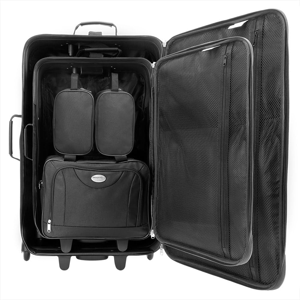 MONZANA® Trolley Kofferset Reisetaschen Set Kulturbeutel Netzfach Rollen Teleskopgriff Koffer Reisetasche mit Rollen schwarz