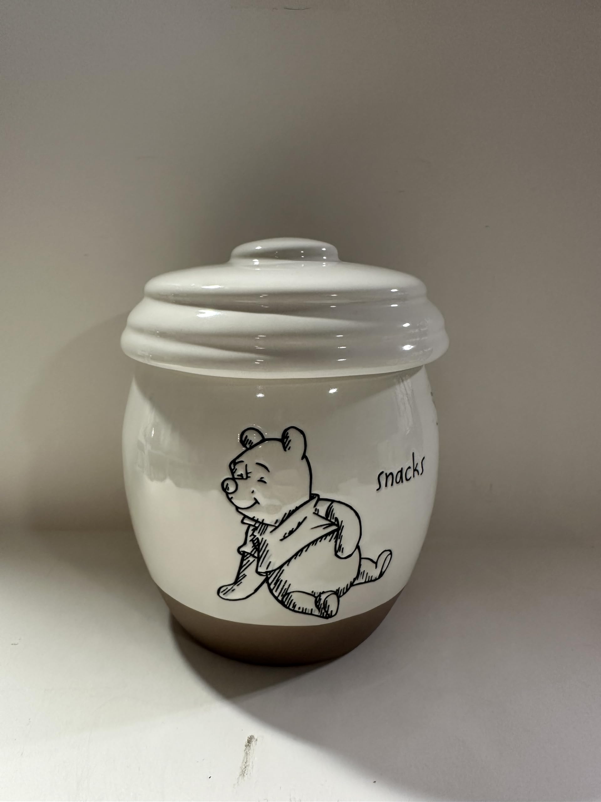 Rae – WINNIE SNACKS CERAMIC CANISTER White with Brown Base | Kitchen Storage Jar, Cookie Candy Container with Lid | Farmhouse Rustic Coffee Bar Collectible Inspired THE POOH - Dunn By Magenta