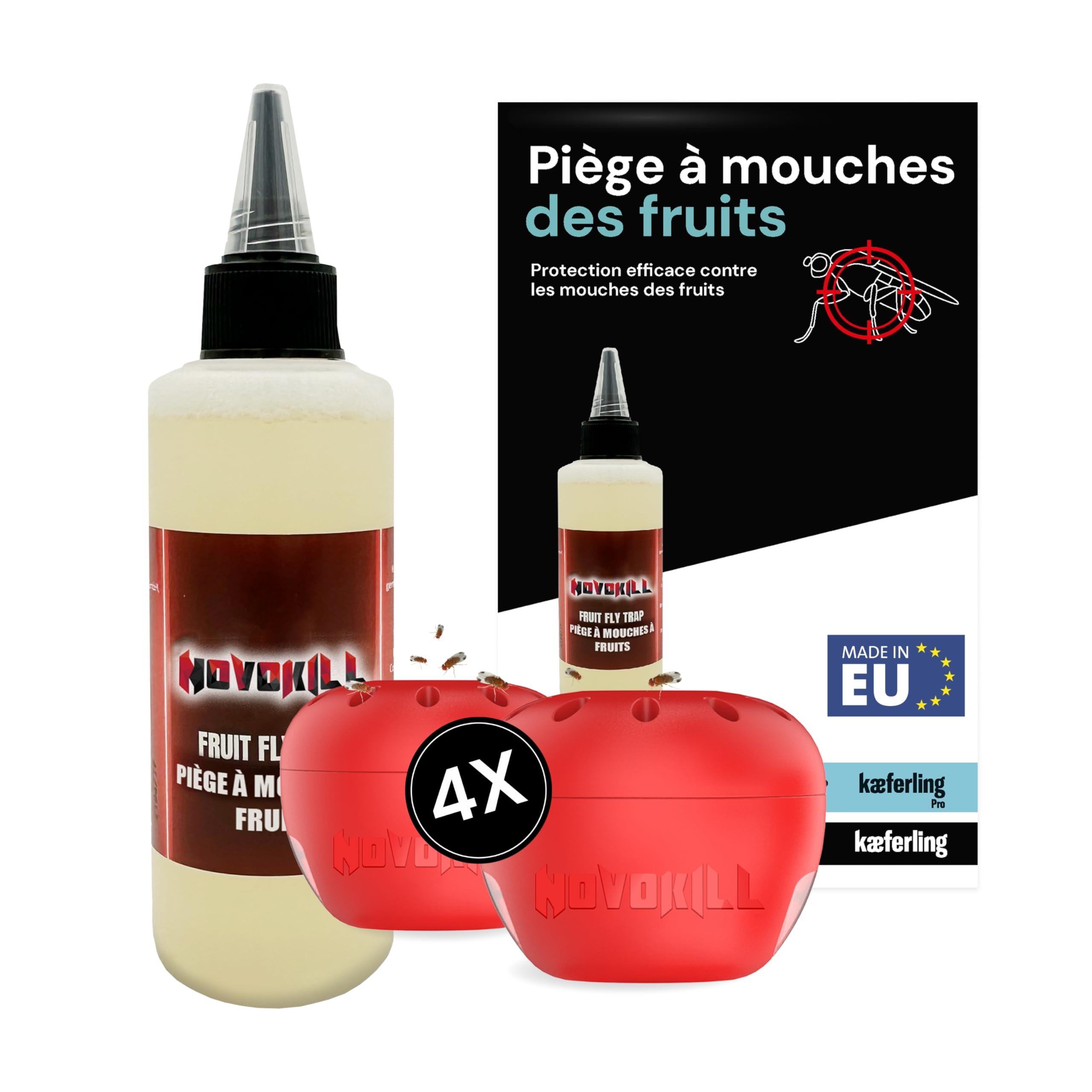 BuzzLock Piège à Mouches Des Fruits – Lot De 4 Pièges Réutilisables – Recette Appât Naturel Incluse – Cuisine Sans Chimie