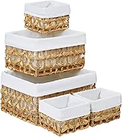 Vista 25 de Vagusicc Cestas de almacenamiento de mimbre, cestas negras de cuerda de papel tejidas a mano para almacenamiento, cestas rectangulares de mimbre