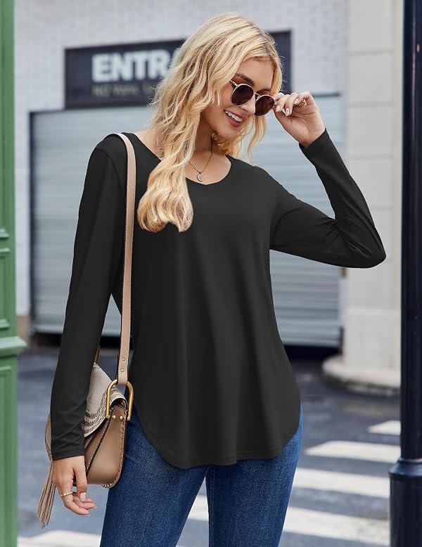 Zeagoo Long Sleeve Shirts for Women 2026 Summer Tops V Neck T-Shirt Black by Zeagoo - Used condition - Image 5