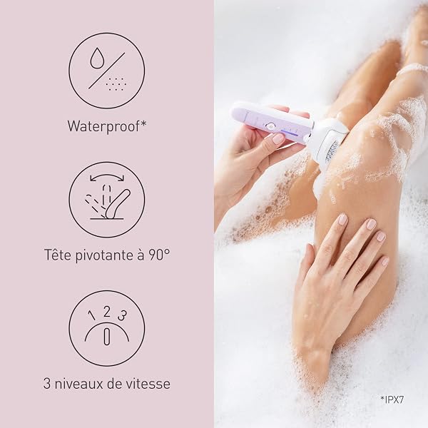 Panasonic ES-EY30-V503 Épilateur Wet et Dry, Double Disque 60 Pinces, Tête Flexible Pivotante 90°, 3 Vitesses et LED, 30 Minutes d'Autonomie, sans Fil, Épilateur, Violet - 5