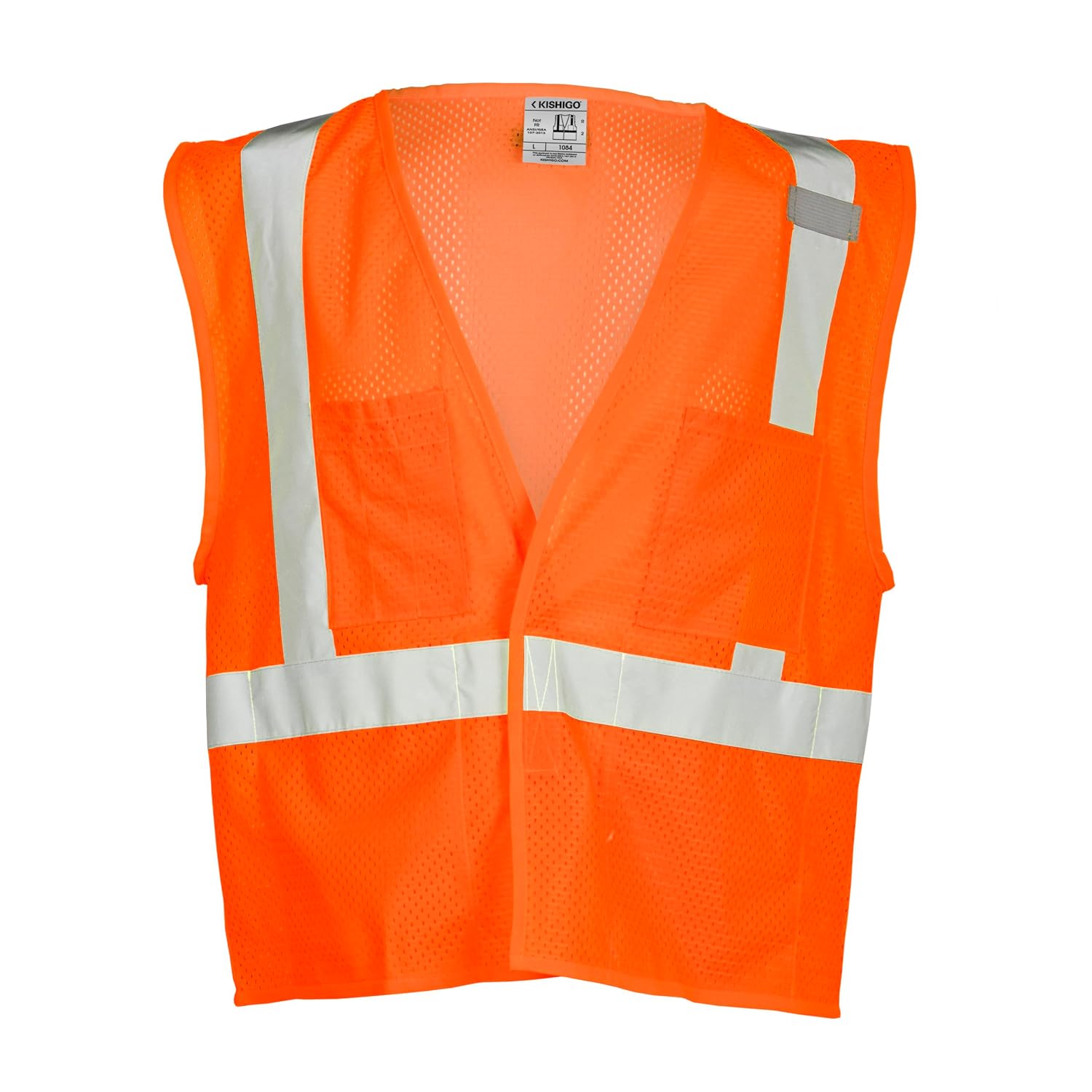 Kishigo Men's High Visibility Reflective 4 Pocket Hook and Loop Mesh Vest 1084, Zipper Closure, Polyester, ANSI 107 Type R / Class 2, Construction, Roadwork, Warehouse, Utility (Orange, 5X)
