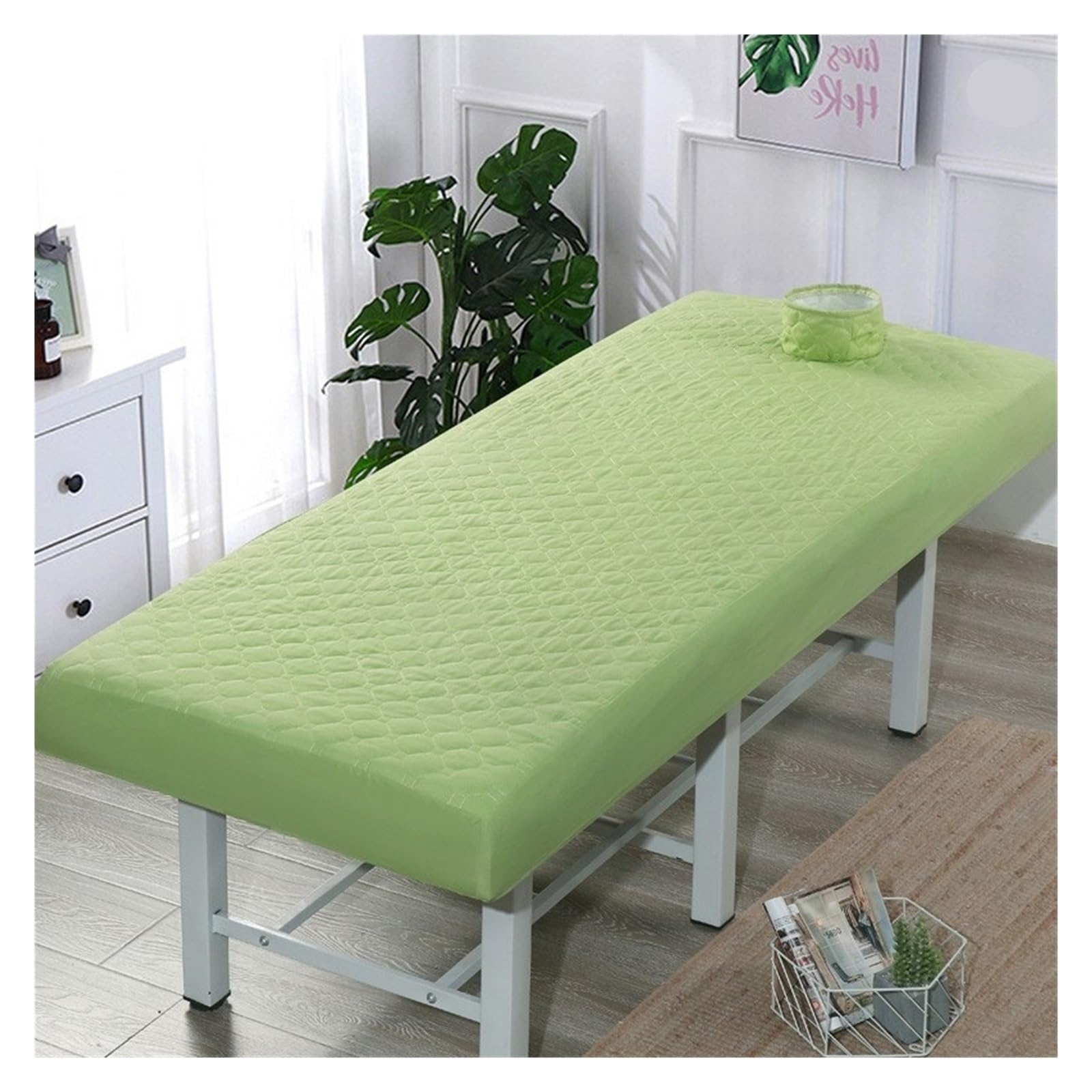 Thicken Quilted Beauty Salon Massage Table Fitted Bed Sheet Skin-Friendly SPA Cover Bedspread with Breath Hole for Massage Tables(Dark Green,190x80)