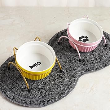 Macaso Raised Cat Bowls Dog Pet Dish with Stand Water Feeder Food Pink Paw Bowl