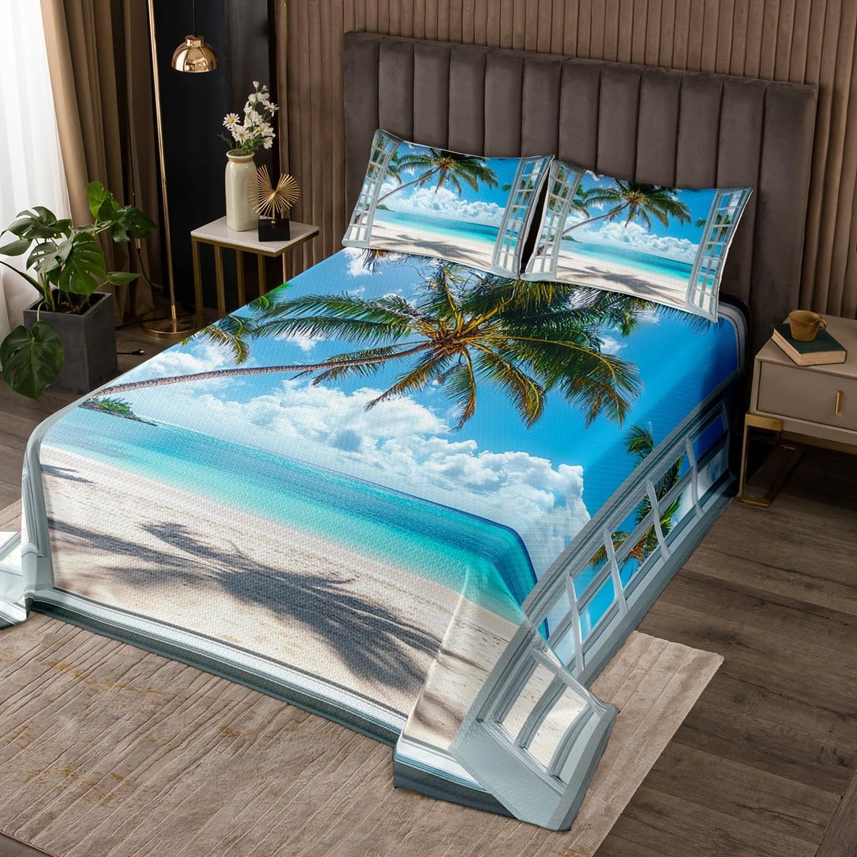 Erosebridal Kids Flip Flops Bedspread King Size Coastal Beach Quilt Set, Yellow Abstract Stripe Coverlet Set Summer Holiday Bedding Set, Cute Slippers Bed Cover with 2 Pillow Case, 3pcs