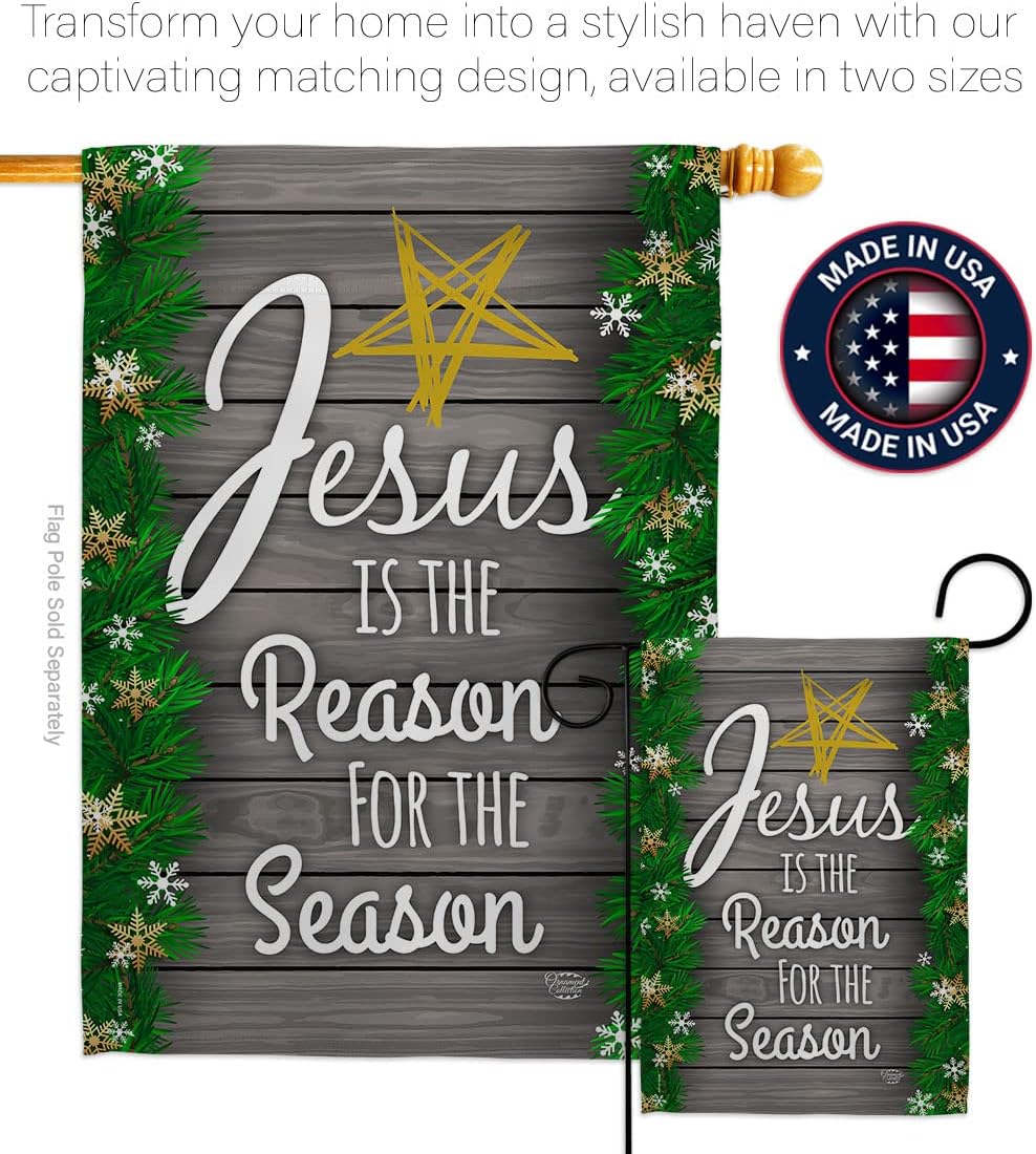 Jesus is the Reason for Season Garden Flag - Winter Nativity Three King Religious Holy Family Wintertime Christian - House Decoration Banner Small Yard Gift Double-Sided Made In USA 13 X 18.5