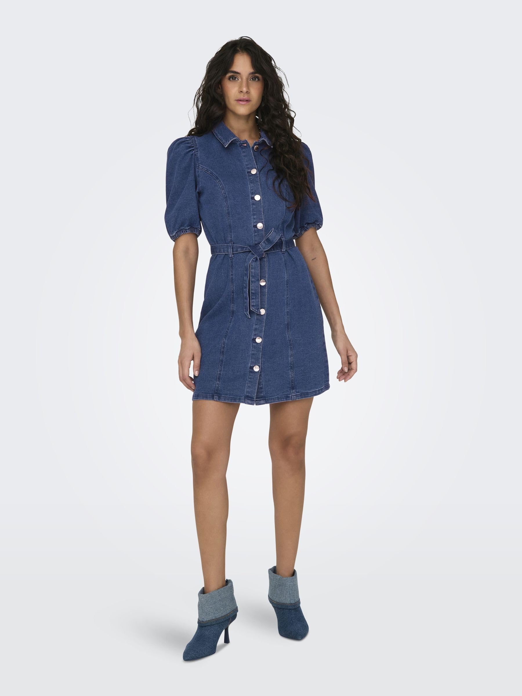 Only Onlvibbe SS Belt DNM Dress MBD Noos Abito Jeans, Media Blu Denim, M