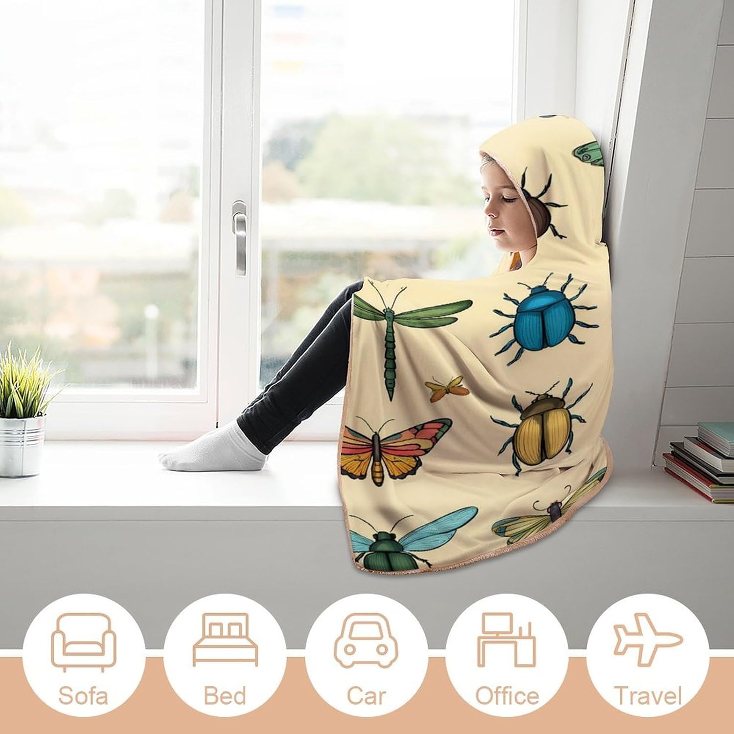 Funny Insects Print Wearable Blanket Oversized Throw Cape | Cozy Hooded Blanket Gifts for Women Men