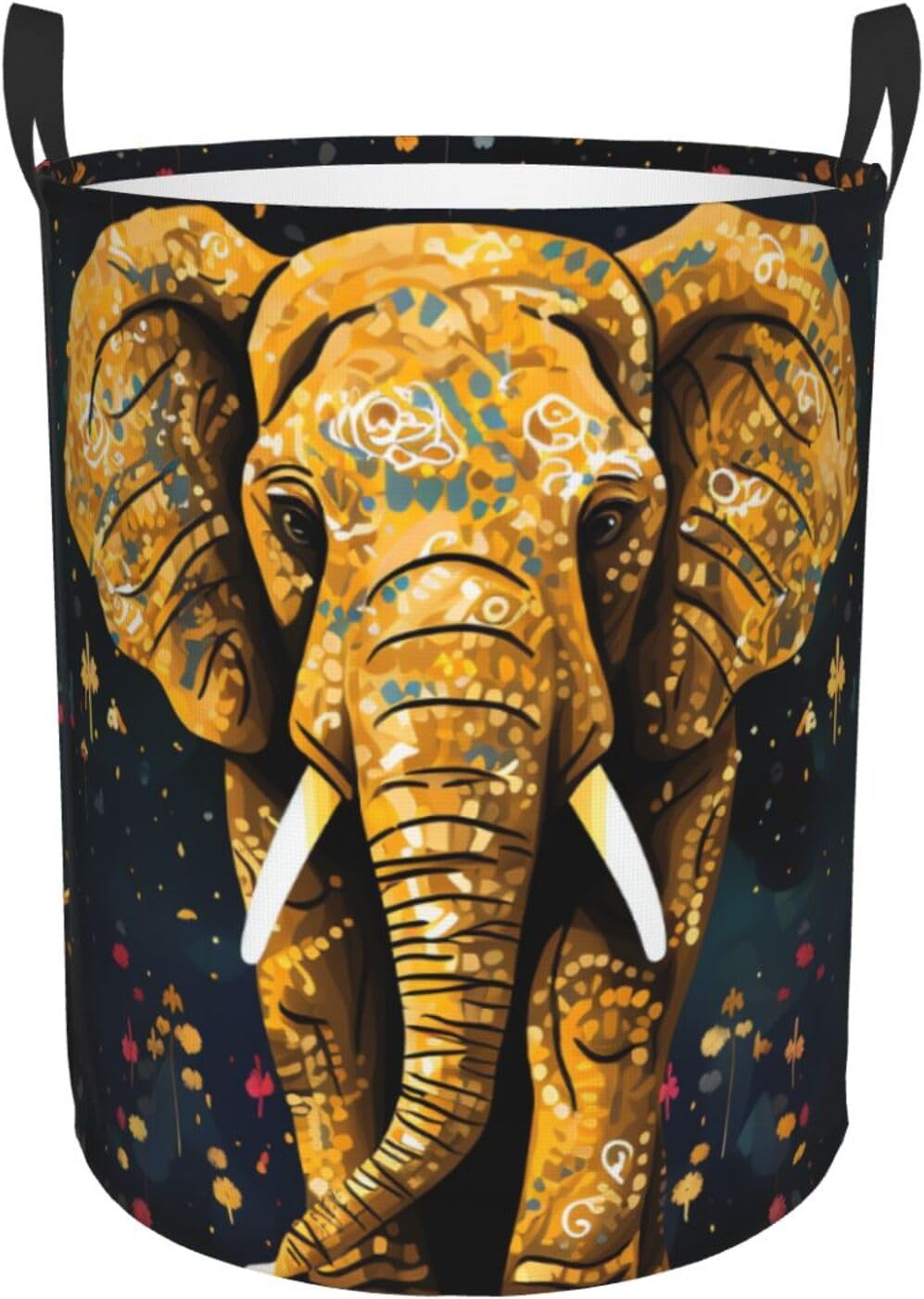 Abstract Elephant Laundry Basket With Handles, Foldable Laundry Hamper Oxford Cloth Dirty Clothes Basket Waterproof Clothes Toys Storage Bin Organizer for Bedroom Bathroom Dorm