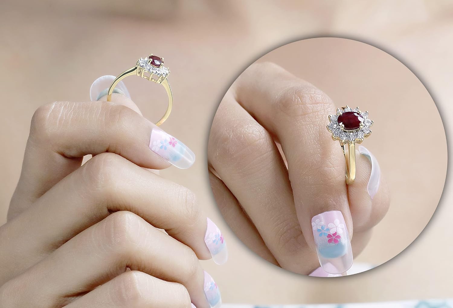 Dazzlingrock Collection Kate Middleton Diana Inspired 14K Real Solid Gold Natural Diamond Oval Red Ruby Royal Bridal Ring