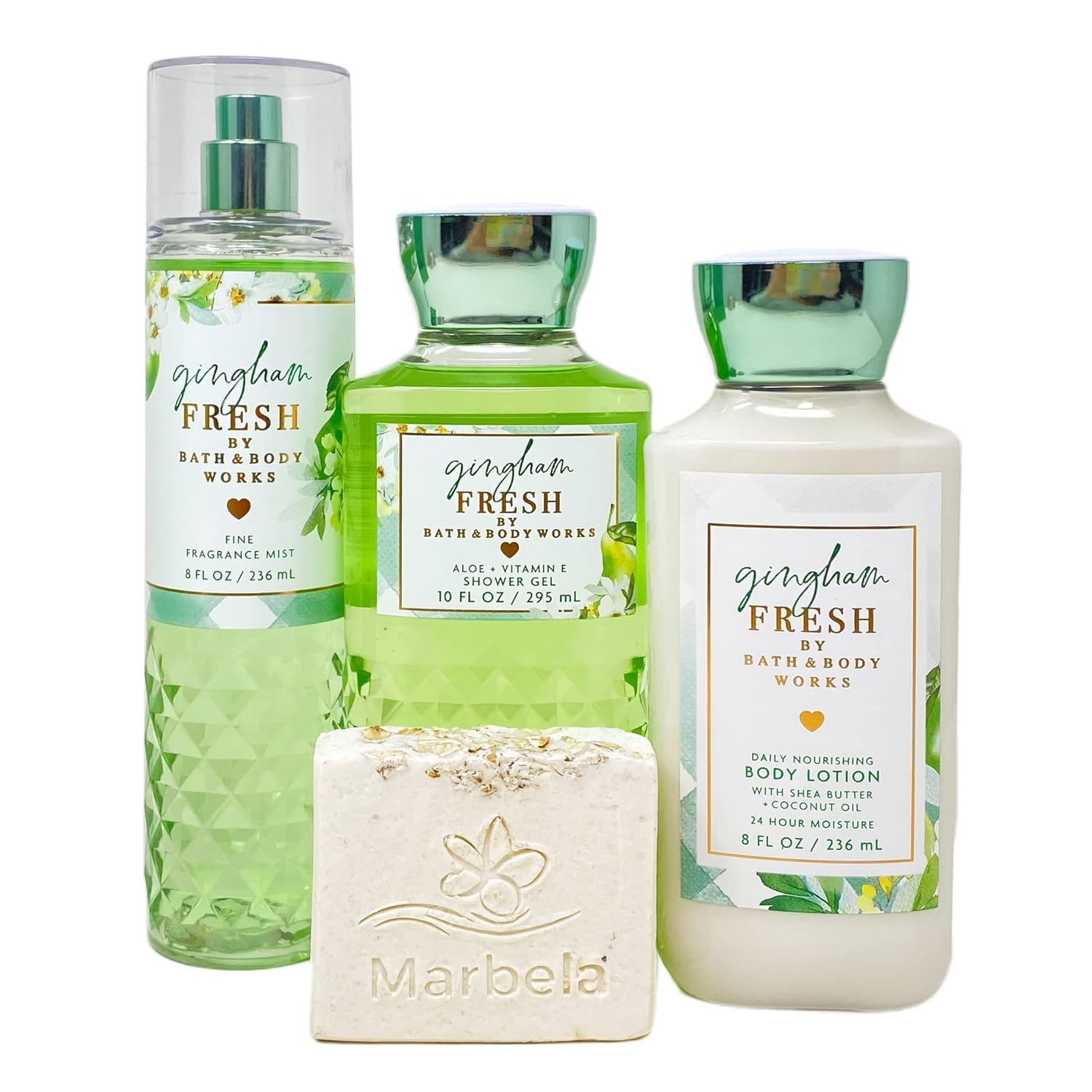 Bath & Body Works Gingham Fresh 4 Piece Gift Bag Set - Fragrance Mist - Body Lotion - Shower Gel - with a Natural Oats Bar Soap - Full Size - Image 2