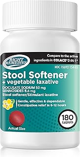 Natural Vegetable Laxative Plus Stool Softener, (180 Tablets), Gentle Effective Dependable Constipation Relief in 6-12 hours, Compare to the Active Ingredients in National Brand Product