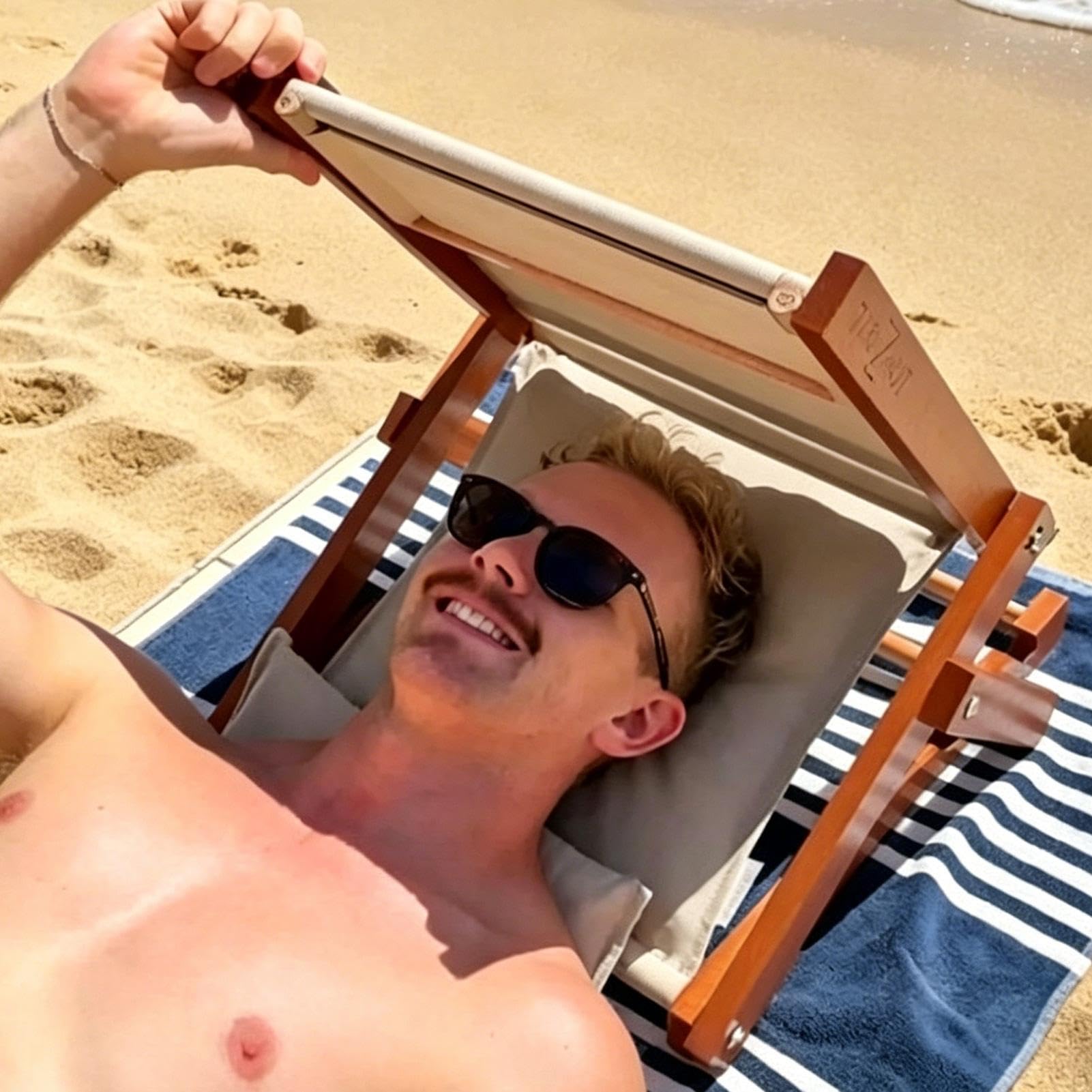 Rifugio per il sole sulla spiaggia per la testa, sedia pieghevole con struttura in legno, con cuscino elastico, ombrellone per la testa da spiaggia, per abbronzatura corporea, piscina all'aperto