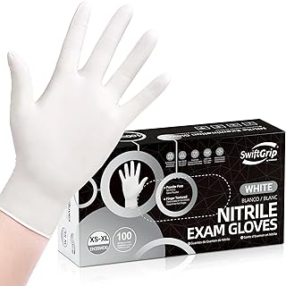 Disposable Nitrile Exam Gloves, 3-mil, Medium, Box of 100, White Nitrile Gloves Disposable Latex Free for Medical, Cleaning, Cooking & Esthetician, Food-Safe, Powder-Free, Non-Sterile