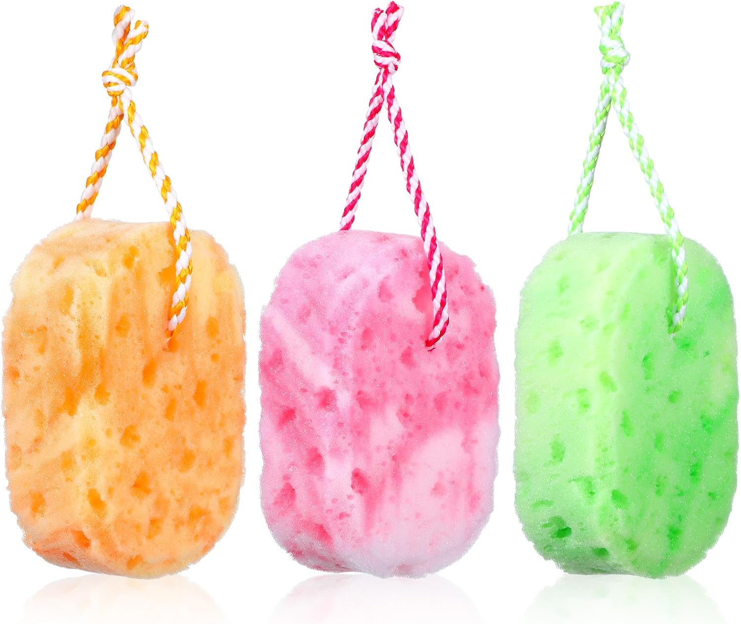 3Pcs Exfoliating Bath Sponge, Loofah Body Scrubber for Women Shower Sponge Elasticity Reusable Shower Scrubber Accessories Bathroom Men Women Skin Clean 3 Colors