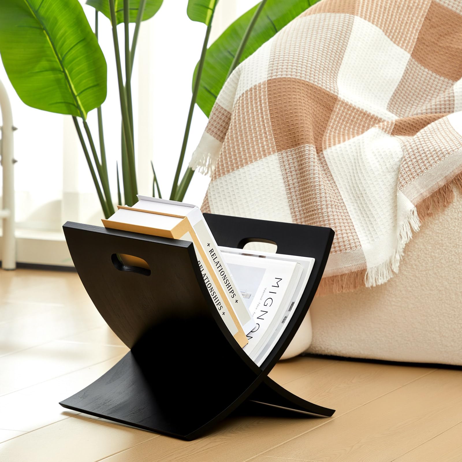 AceOrbit Portariviste verticale in legno nero, autoportante, da pavimento, porta riviste, porta giornali, per casa, bagno, ufficio, camera da letto, soggiorno